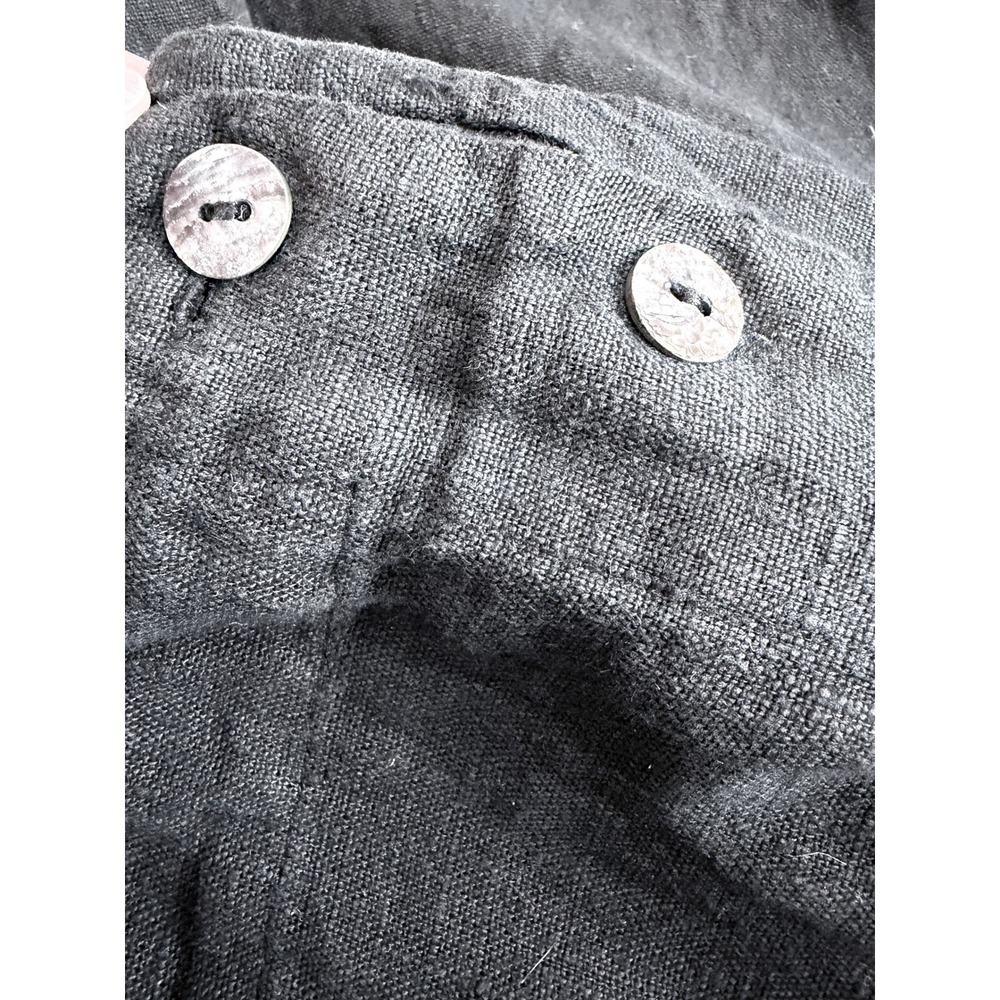 Bryn Walker Black Linen Wide Leg Cropped Pants Ankle Pockets Button Detail L USA - Picture 14 of 15